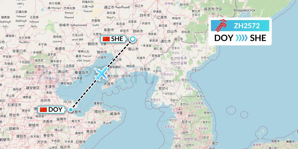 ZH2572 Shenzhen Airlines Flight Map: Dongying to Shenyang