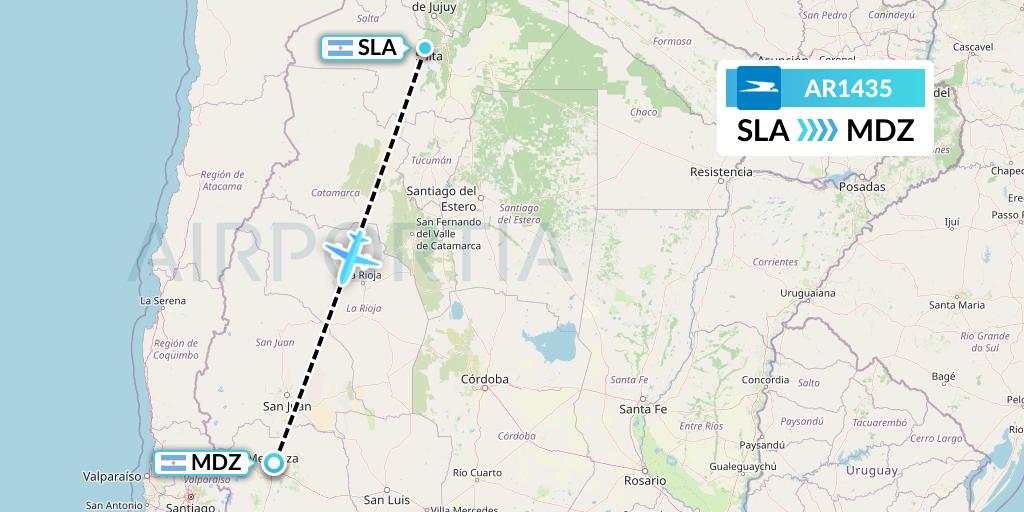 AR1435 Aerolineas Argentinas Flight Map: Salta to Mendoza