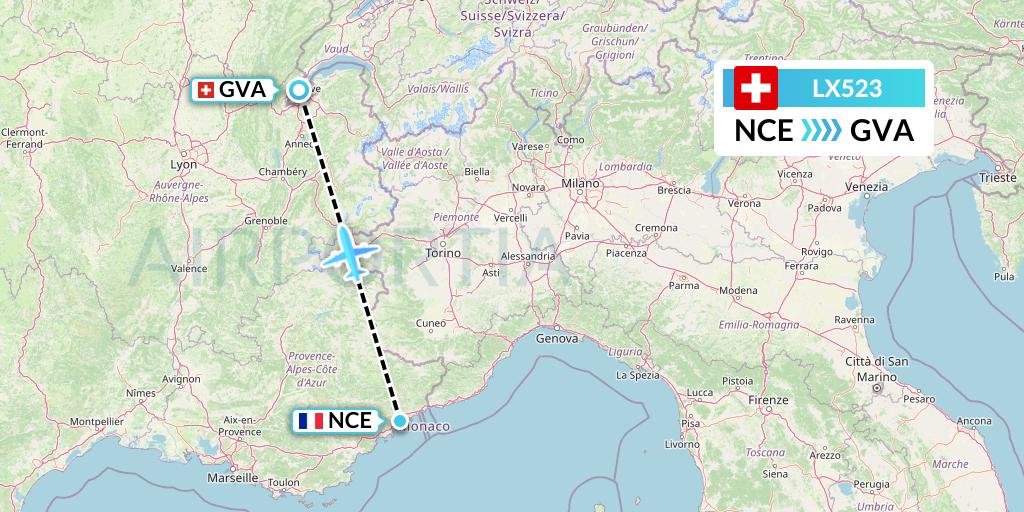 LX523 Swiss Flight Map: Nice to Geneva