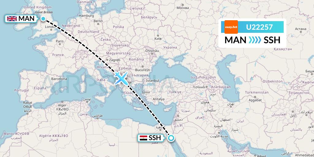 U22257 EasyJet Flight Map: Manchester to Sharm el-Sheikh