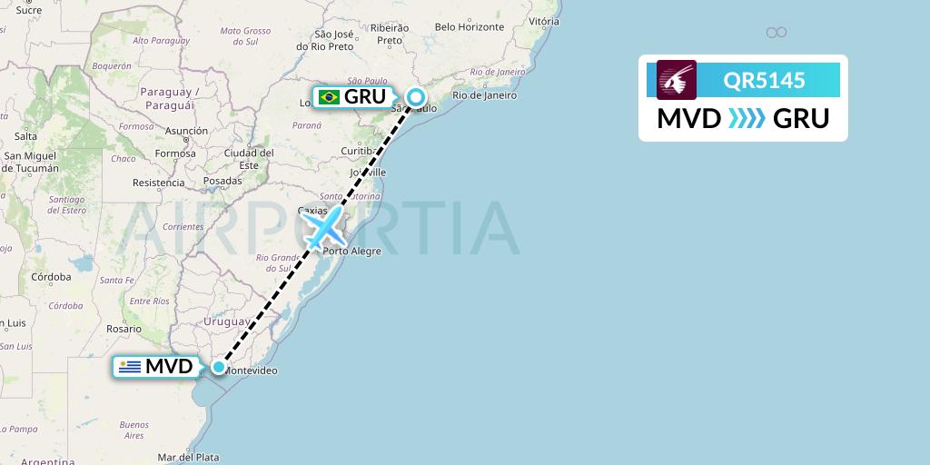 QR5145 Qatar Airways Flight Map: Montevideo to Sao Paulo