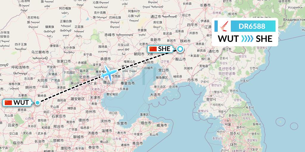 DR6588 Ruili Airlines Flight Map: Taiyuan to Shenyang