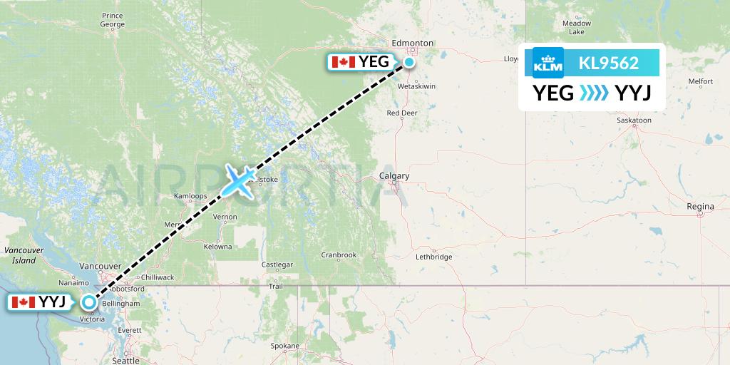 KL9562 KLM Flight Map: Edmonton to Victoria
