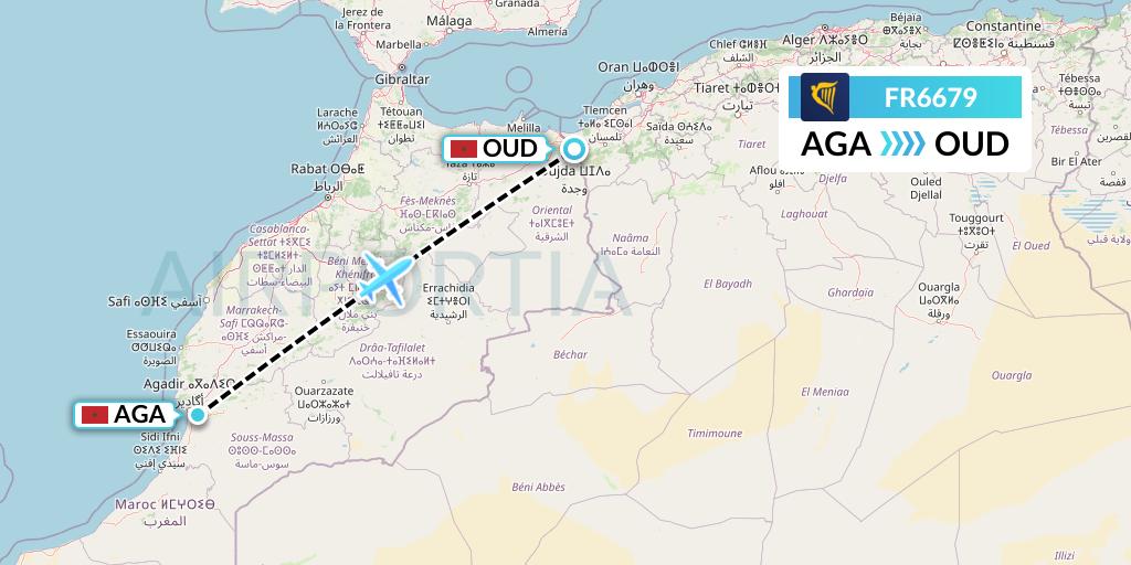 FR6679 Ryanair Flight Map: Agadir to Oujda