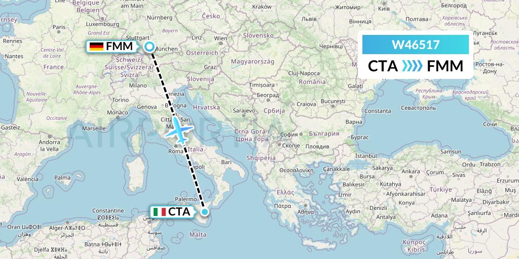 W46517 Wizz Air Malta Flight Map: Catania to Memmingen