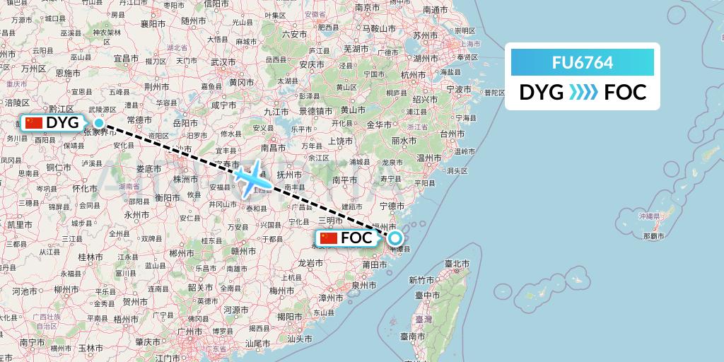 FU6764 Fuzhou Airlines Flight Map: Dayong to Fuzhou