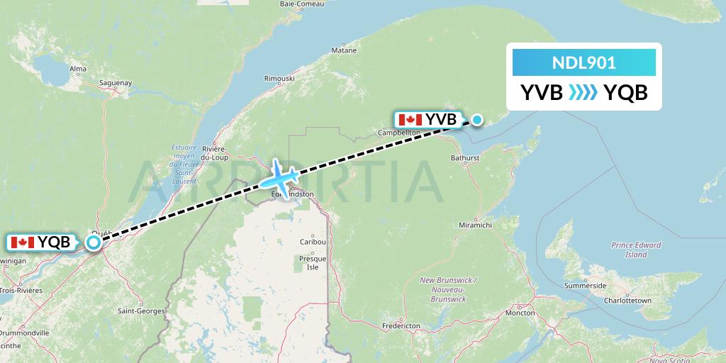 NDL901 Chrono Aviation Flight Map: Bonaventure to Quebec