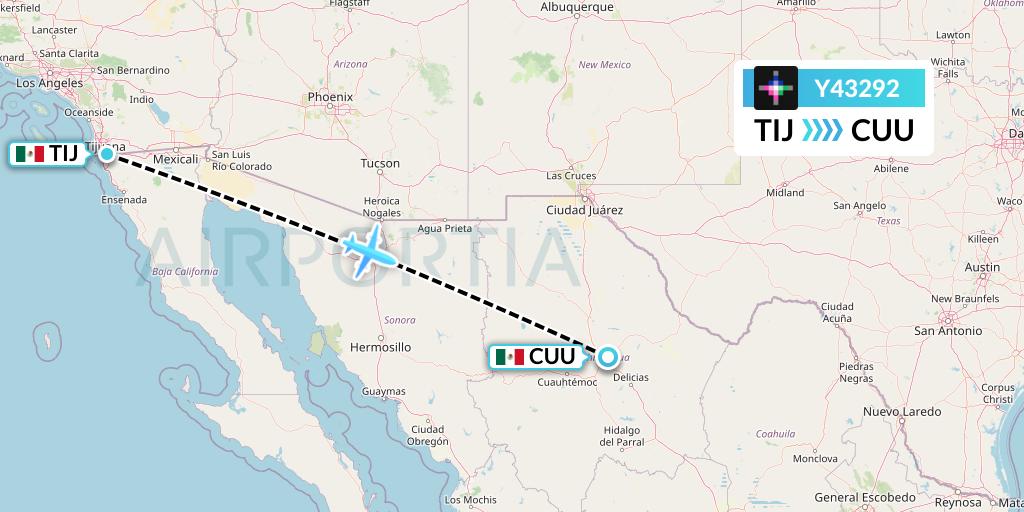 Y43292 Volaris Flight Map: Tijuana to Chihuahua
