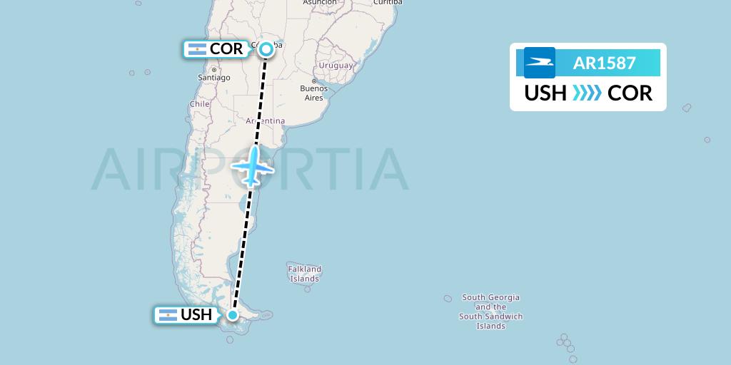 AR1587 Aerolineas Argentinas Flight Map: Ushuaia to Cordoba