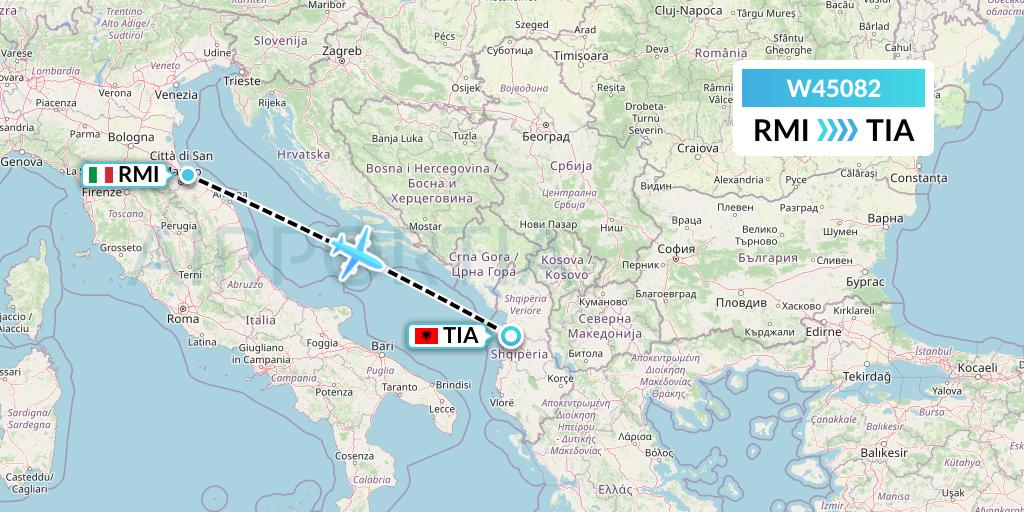W45082 Wizz Air Malta Flight Map: Rimini to Tirana
