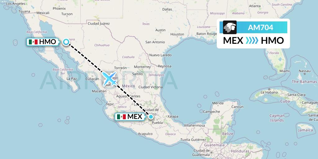 AM704 Aeromexico Flight Map: Mexico City to Hermosillo