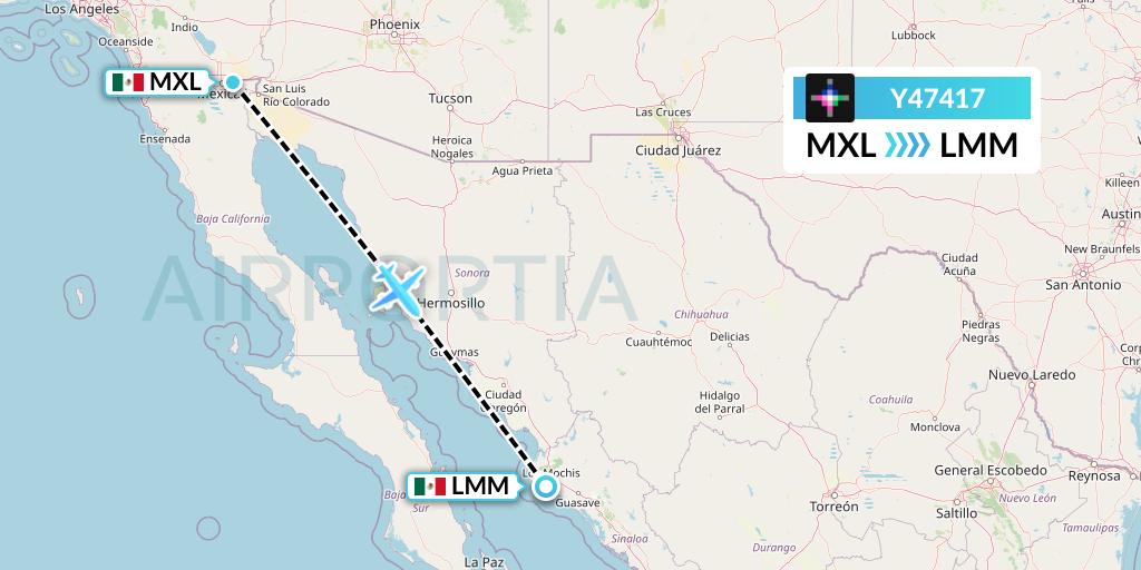 Y47417 Volaris Flight Map: Mexicali to Los Mochis