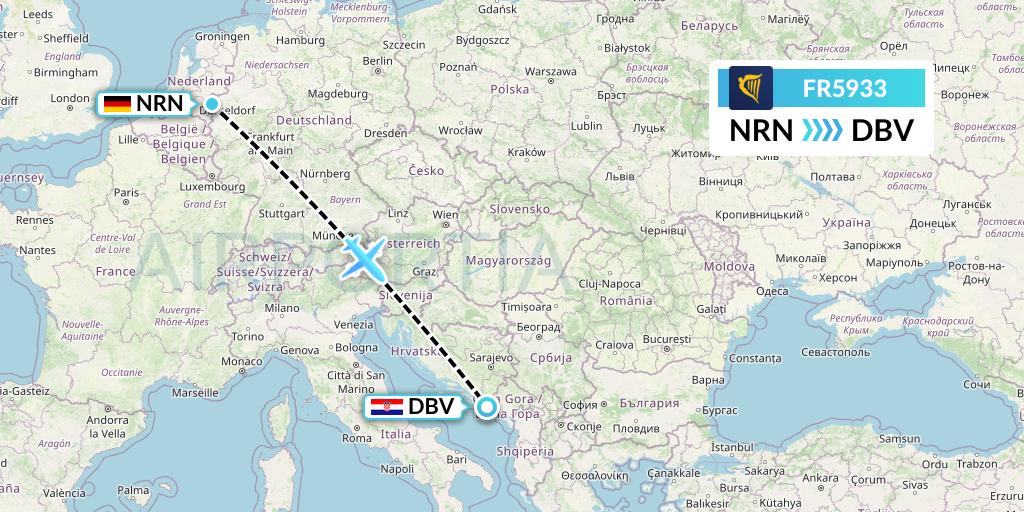 FR5933 Ryanair Flight Map: Weeze to Dubrovnik