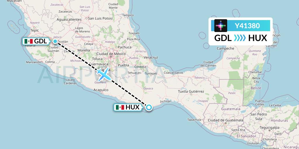 Y41380 Volaris Flight Map: Guadalajara to Huatulco