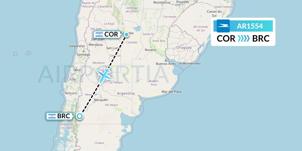 AR1554 Aerolineas Argentinas Flight Map: Cordoba to San Carlos de Bariloche