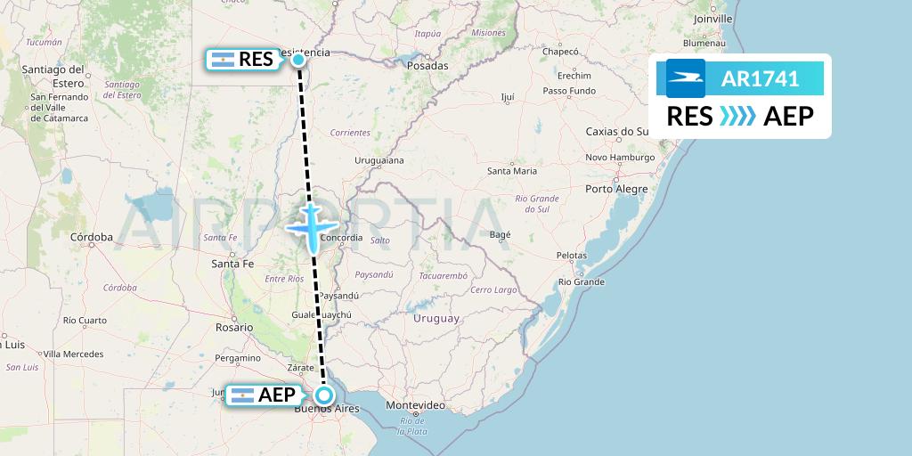 AR1741 Aerolineas Argentinas Flight Map: Resistencia to Buenos Aires