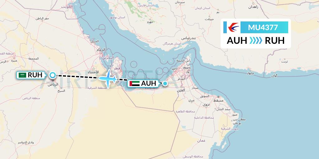 MU4377 China Eastern Airlines Flight Map: Abu Dhabi to Riyadh