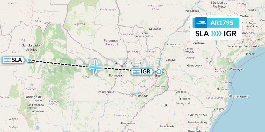 AR1795 Aerolineas Argentinas Flight Map: Salta to Puerto Iguazu