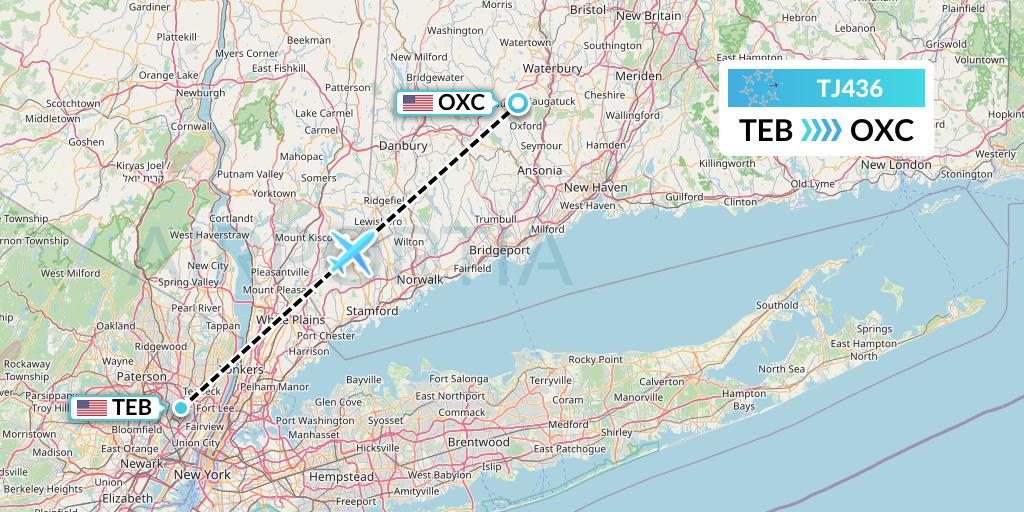 TJ436 Tradewind Aviation Flight Map: Teterboro to Oxford