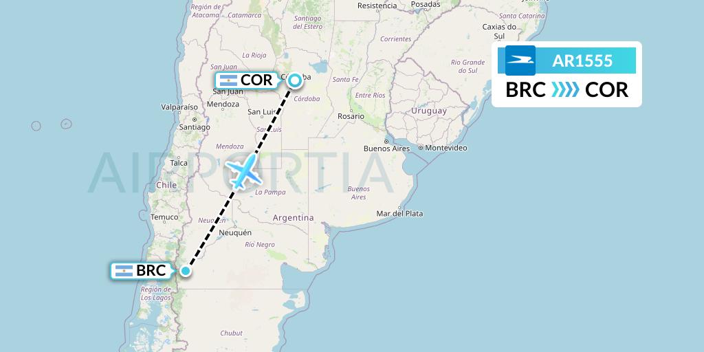 AR1555 Aerolineas Argentinas Flight Map: San Carlos de Bariloche to Cordoba