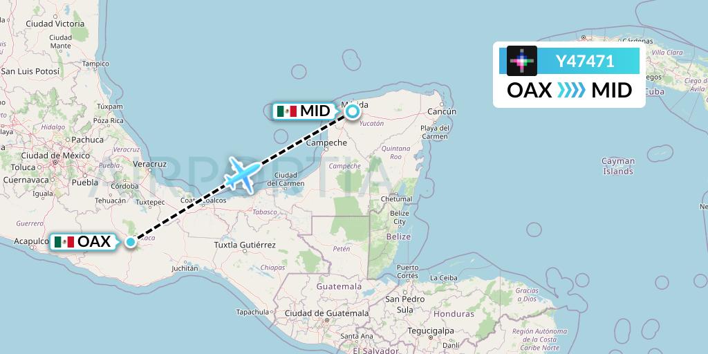 Y47471 Volaris Flight Map: Oaxaca to Merida