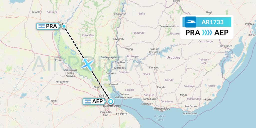 AR1733 Aerolineas Argentinas Flight Map: Parana to Buenos Aires