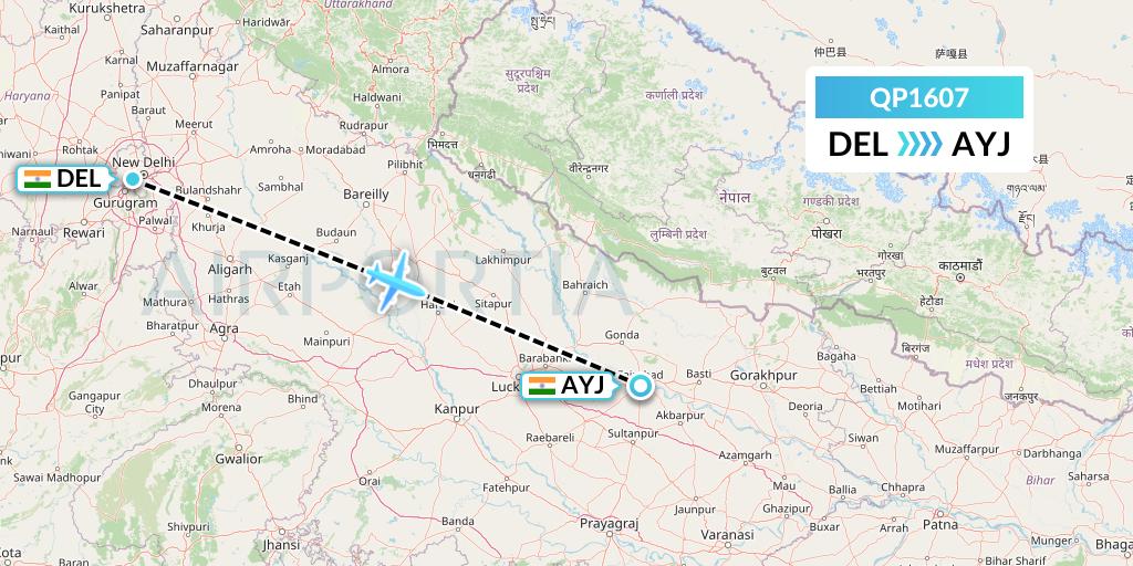 QP1607 Akasa Air Flight Map: Delhi to Lucknow