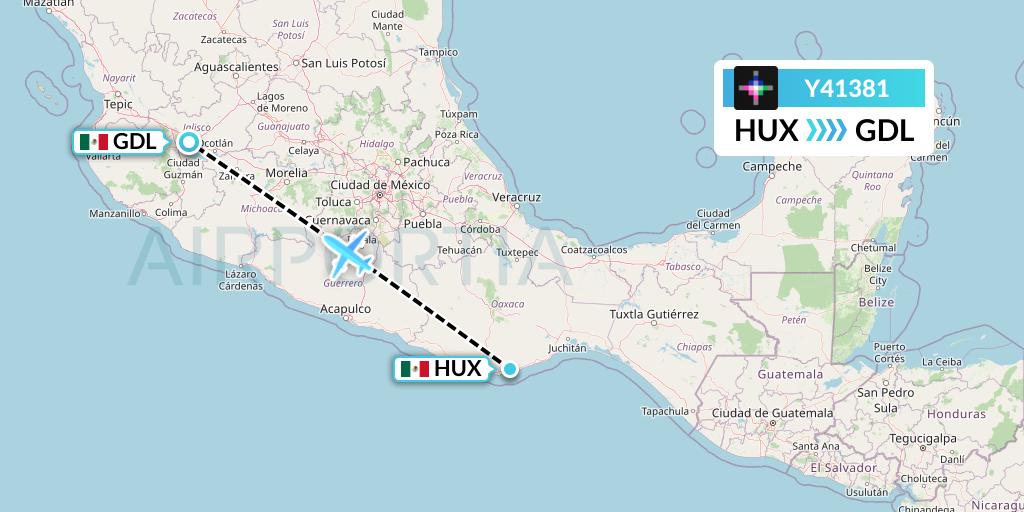 Y41381 Volaris Flight Map: Huatulco to Guadalajara