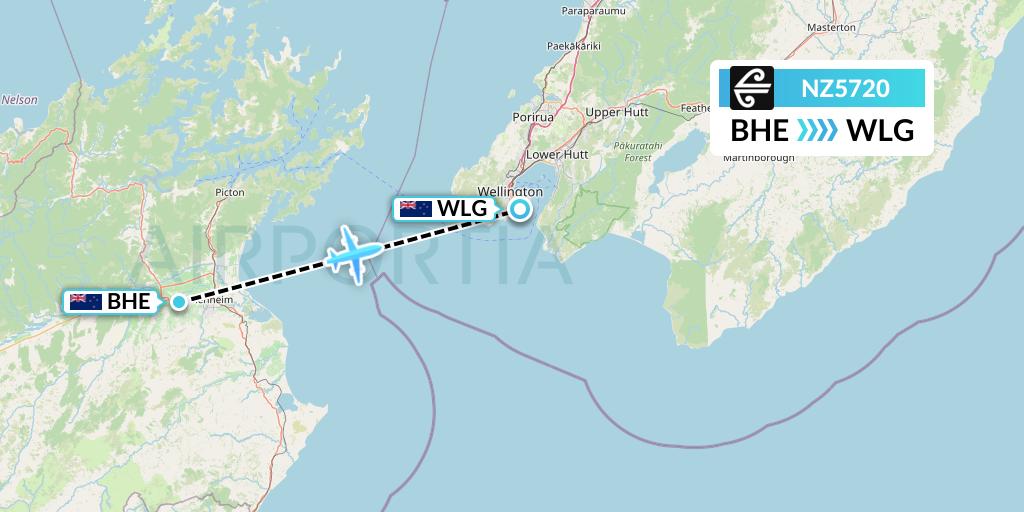 NZ5720 Air New Zealand Flight Map: Blenheim to Wellington