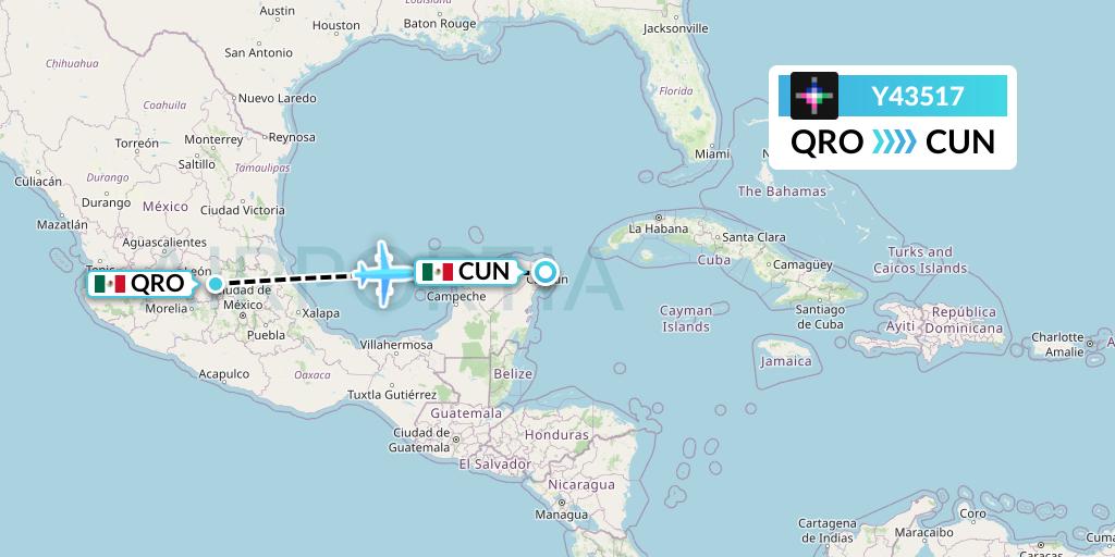 Y43517 Volaris Flight Map: Queretaro to Cancun