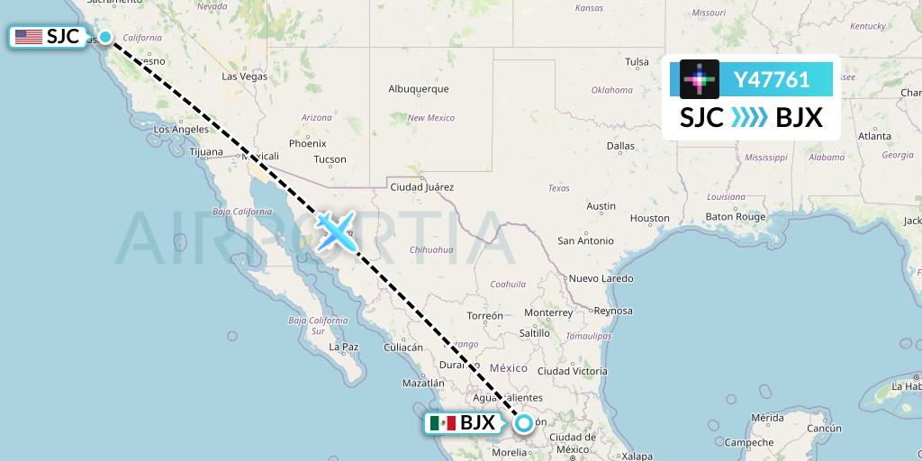 Y47761 Volaris Flight Map: San Jose to Silao