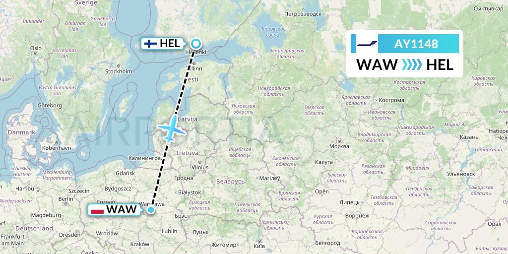AY1148 Finnair Flight Map: Warsaw to Helsinki