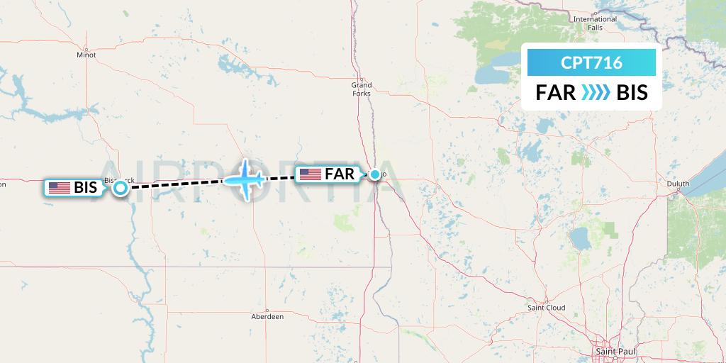 CPT716 Corporate Air Flight Map: Fargo to Bismarck