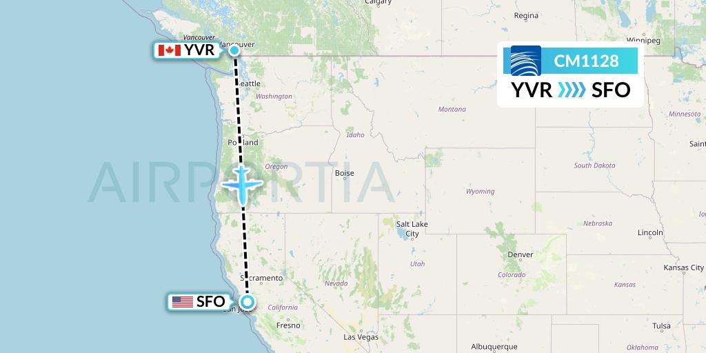 CM1128 Copa Airlines Flight Map: Vancouver to San Francisco