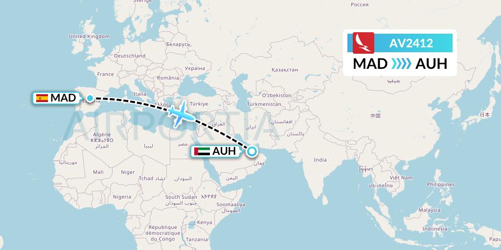 AV2412 Avianca Flight Map: Madrid to Abu Dhabi