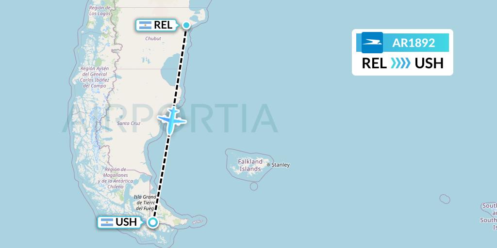 AR1892 Aerolineas Argentinas Flight Map: Trelew to Ushuaia
