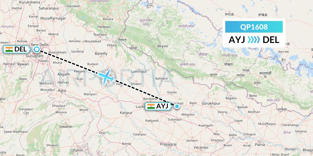 QP1608 Akasa Air Flight Map: Lucknow to Delhi