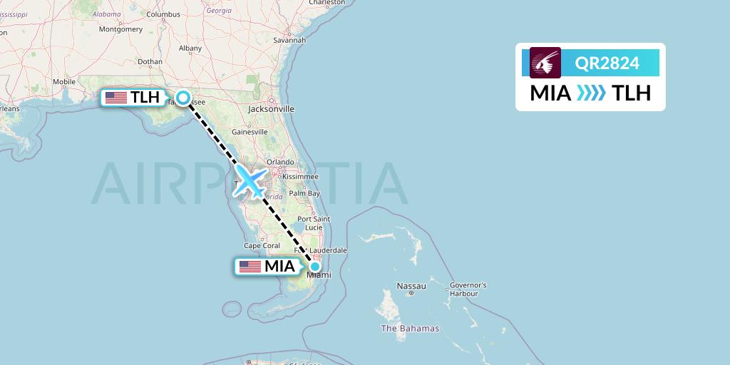 QR2824 Qatar Airways Flight Map: Miami to Tallahassee