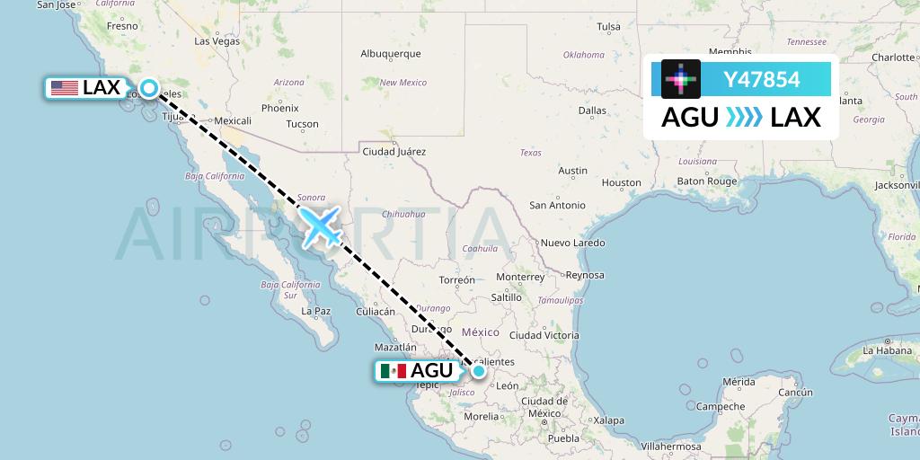 Y47854 Volaris Flight Map: Aguascalientes to Los Angeles