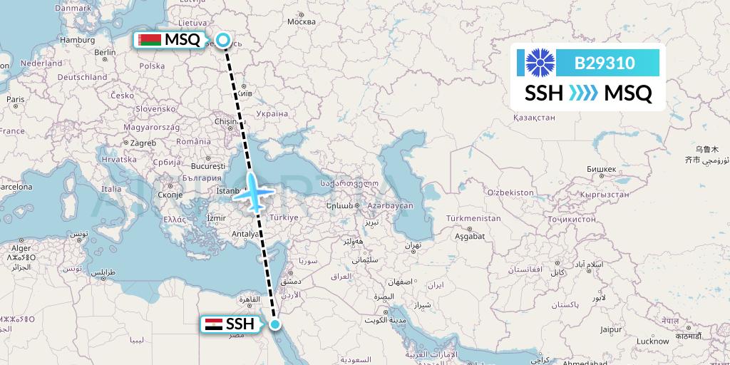 B29310 Belavia Flight Map: Sharm el-Sheikh to Minsk