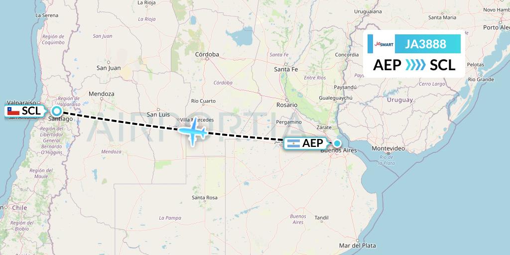 JA3888 JetSMART Flight Map: Buenos Aires to Santiago