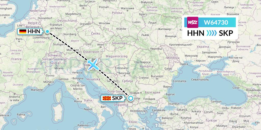 W64730 Wizz Air Flight Map: Hahn to Skopje