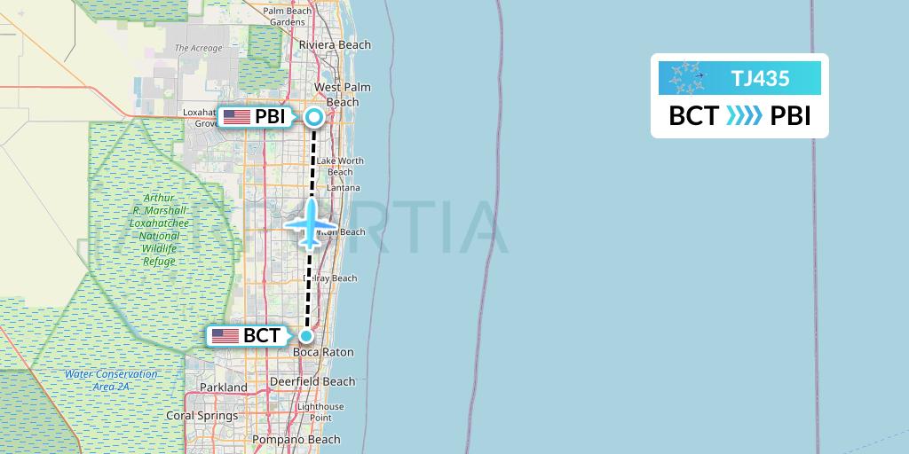 TJ435 Tradewind Aviation Flight Map: Boca Raton to West Palm Beach
