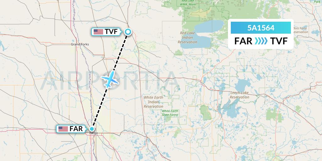 5A1564 Alpine Air Express Flight Map: Fargo to Thief River Falls