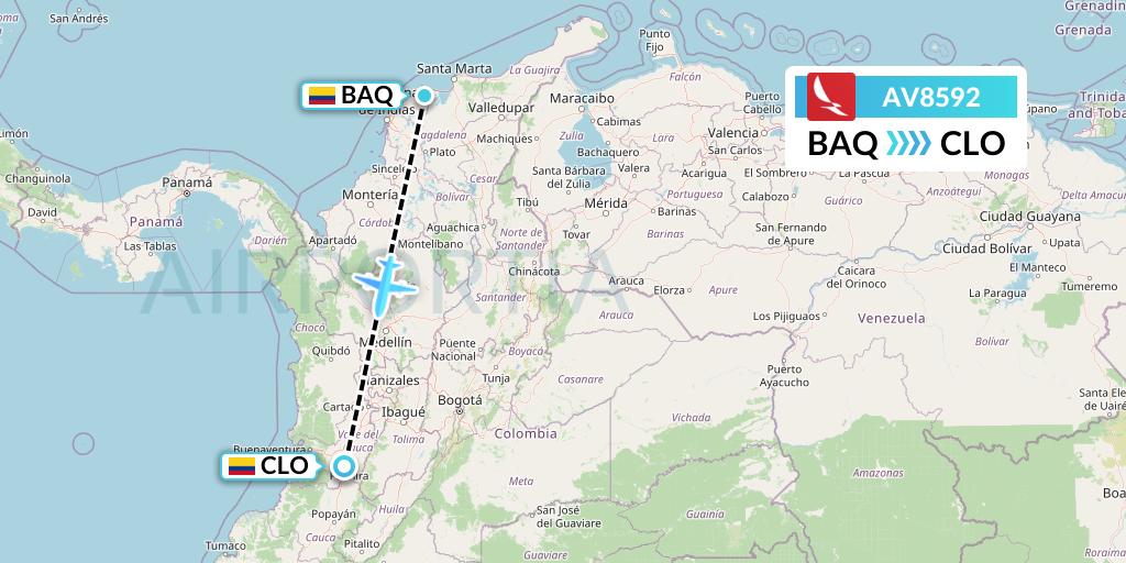 AV8592 Avianca Flight Map: Barranquilla to Cali