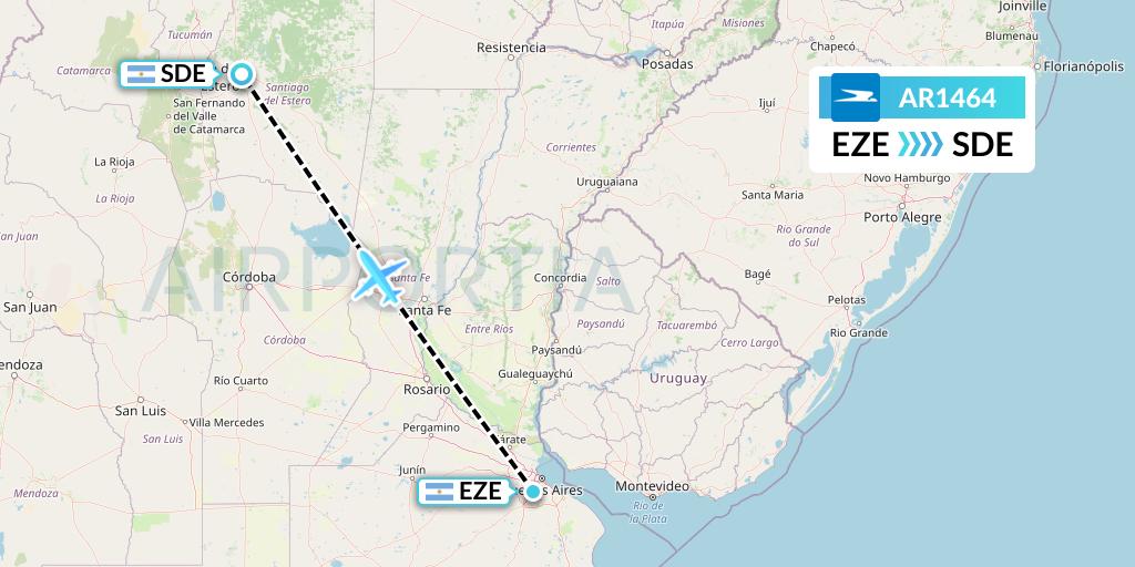 AR1464 Aerolineas Argentinas Flight Map: Buenos Aires to Santiago del Estero