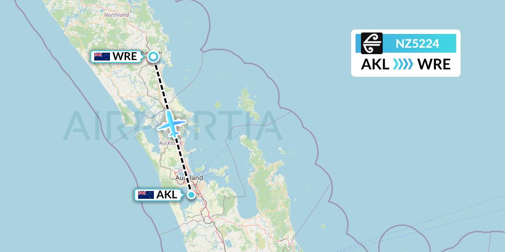 NZ5224 Air New Zealand Flight Map: Auckland to Whangarei