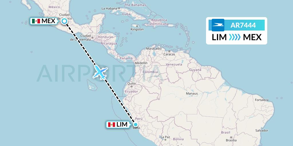 AR7444 Aerolineas Argentinas Flight Map: Lima to Mexico City