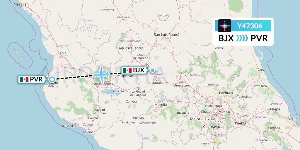 Y47306 Volaris Flight Map: Silao to Puerto Vallarta