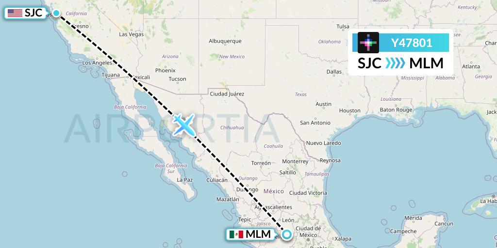 Y47801 Volaris Flight Map: San Jose to Morelia